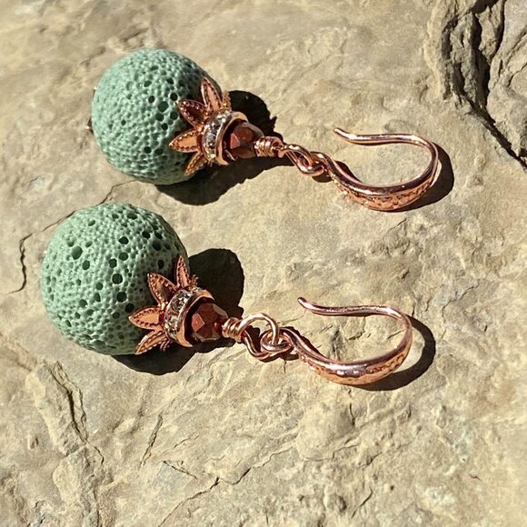 ❤️ Bright Copper With Sea Foam Lava Rock Earrings - Picture 11 of 14